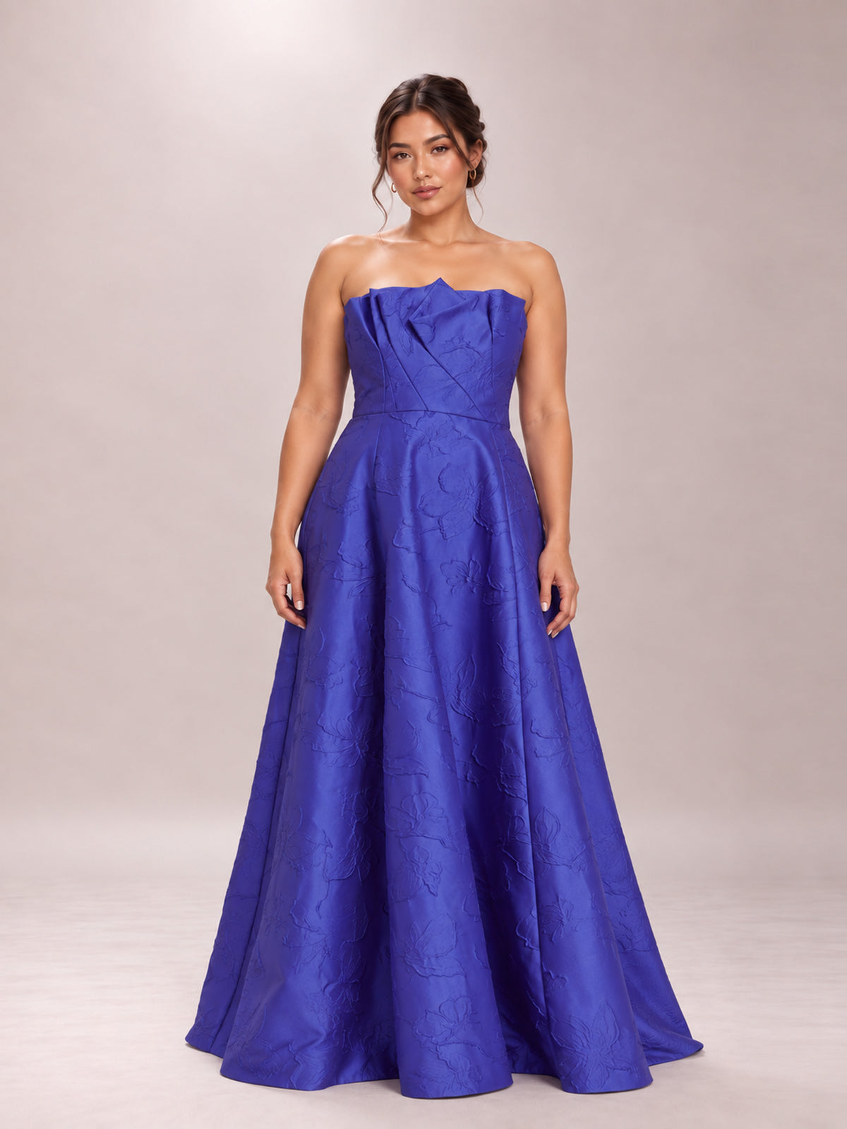 Aliana Jacquard Strapless Gown in Cobalt