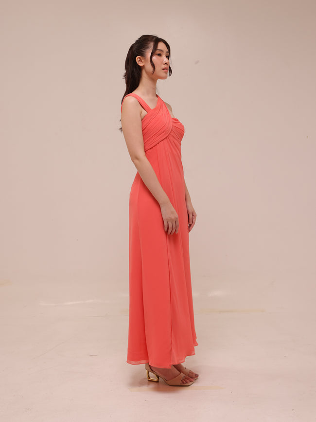 Coral Whisper One-Shoulder Gown