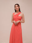 Coral Whisper One-Shoulder Gown