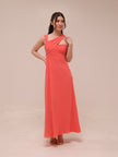 Coral Whisper One-Shoulder Gown