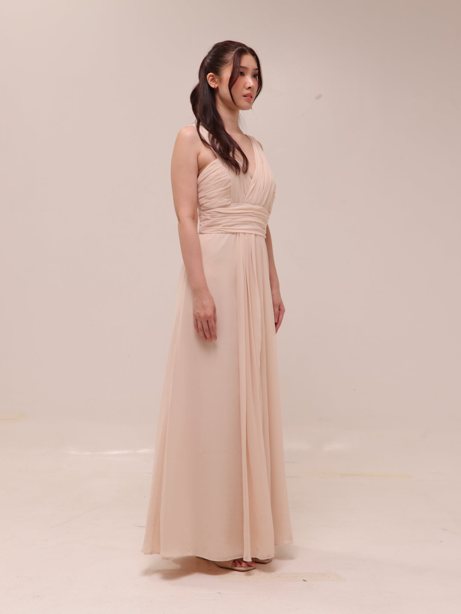 Blush Chiffon Draped Gown