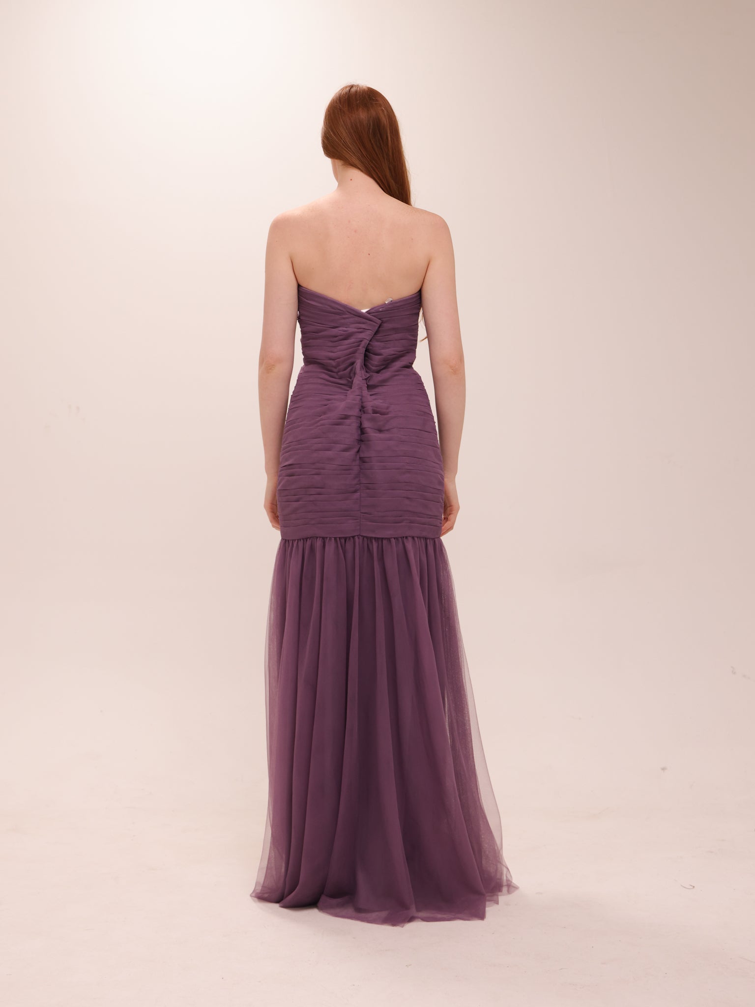 Plum Strapless Tulle Hem Gown