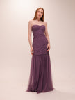 Plum Strapless Tulle Hem Gown