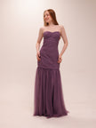Plum Strapless Tulle Hem Gown