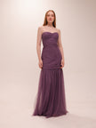 Plum Strapless Tulle Hem Gown