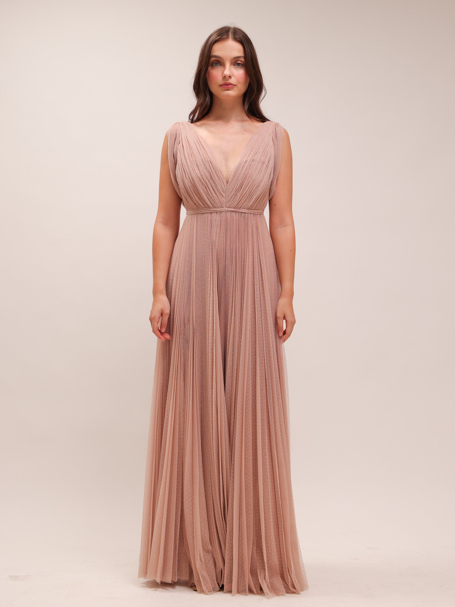 Blush Pleated Tulle Gown