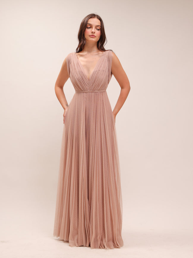Blush Pleated Tulle Gown