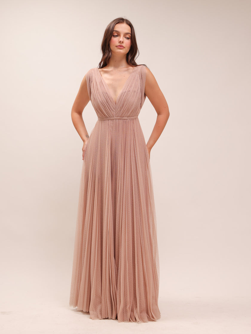 Blush Pleated Tulle Gown