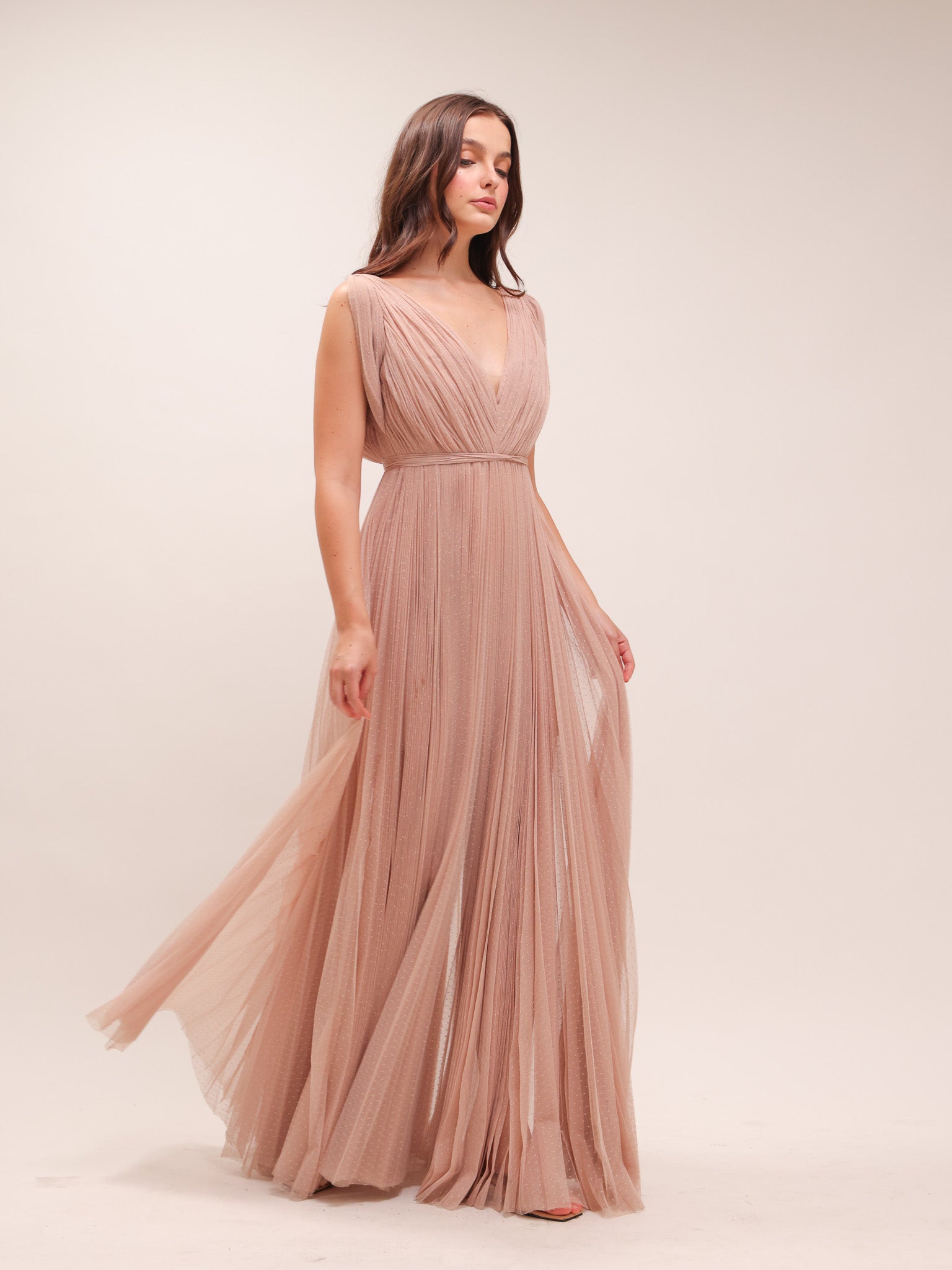 Blush Pleated Tulle Gown