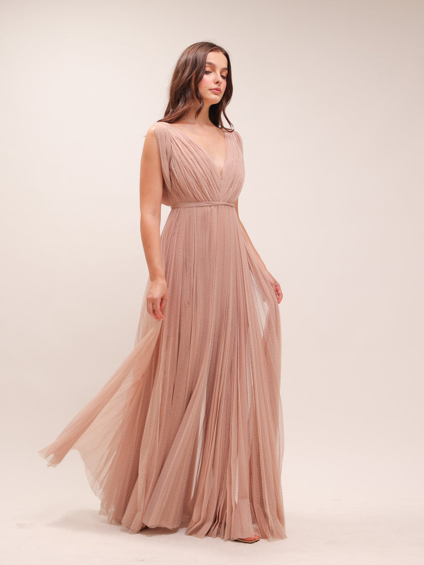 Blush Pleated Tulle Gown