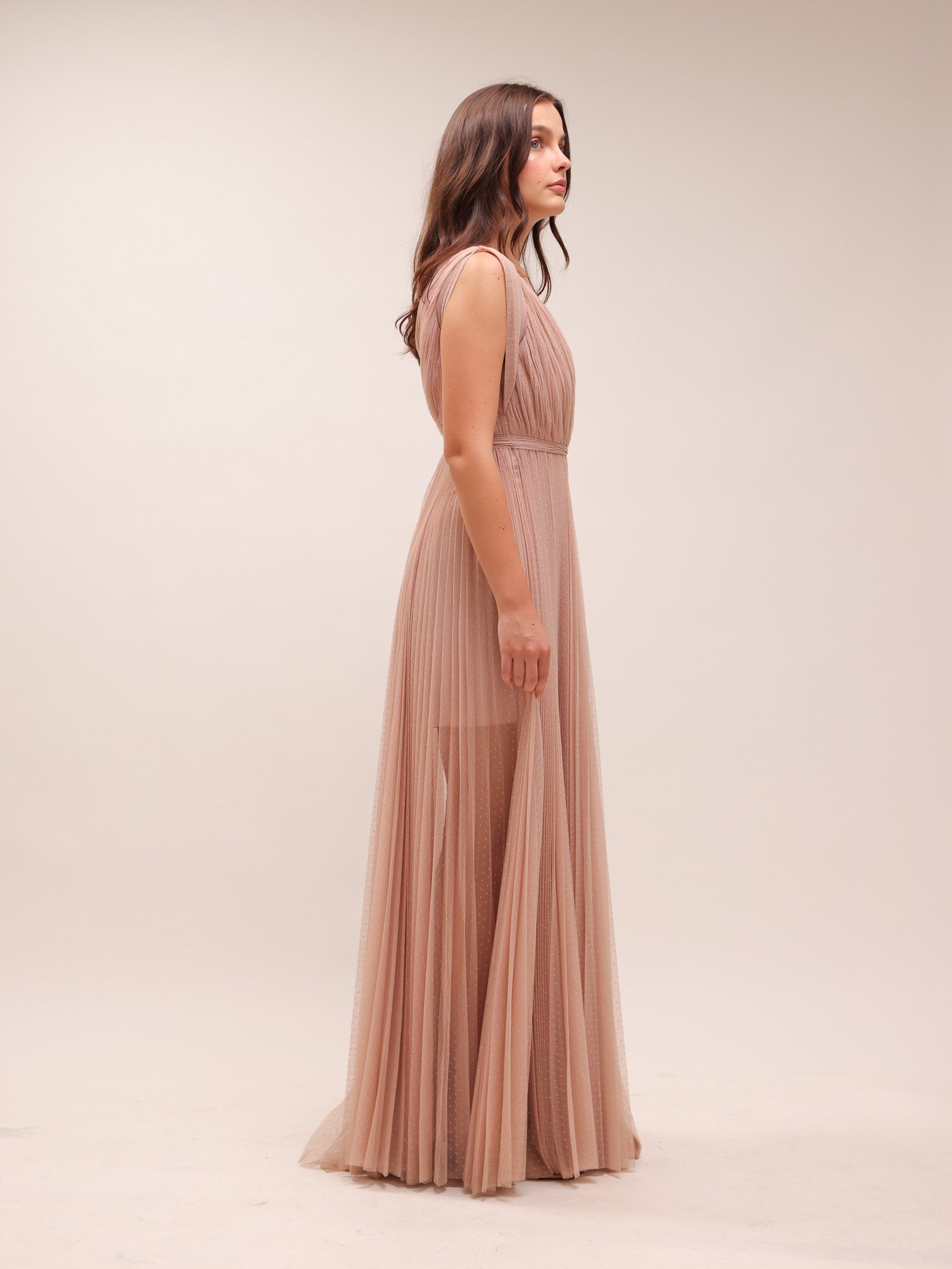 Blush Pleated Tulle Gown