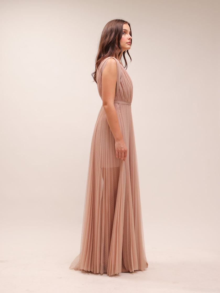 Blush Pleated Tulle Gown