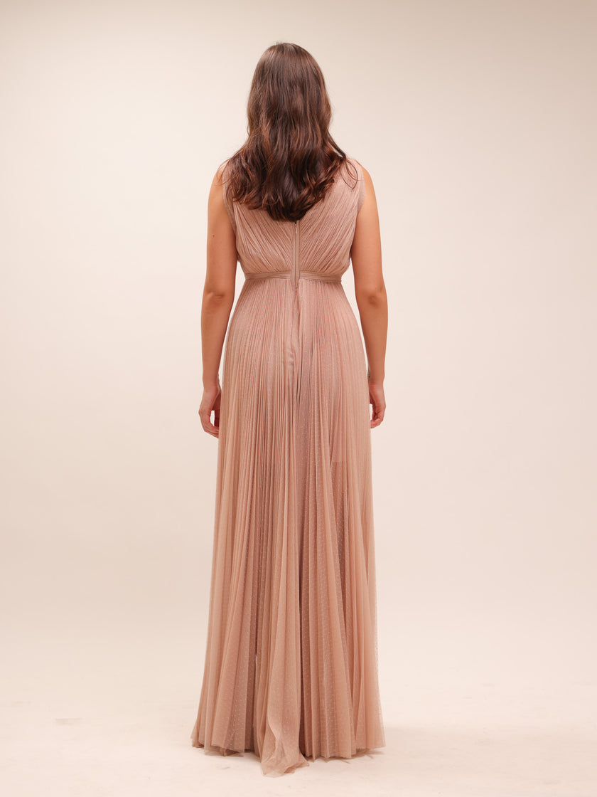 Blush Pleated Tulle Gown