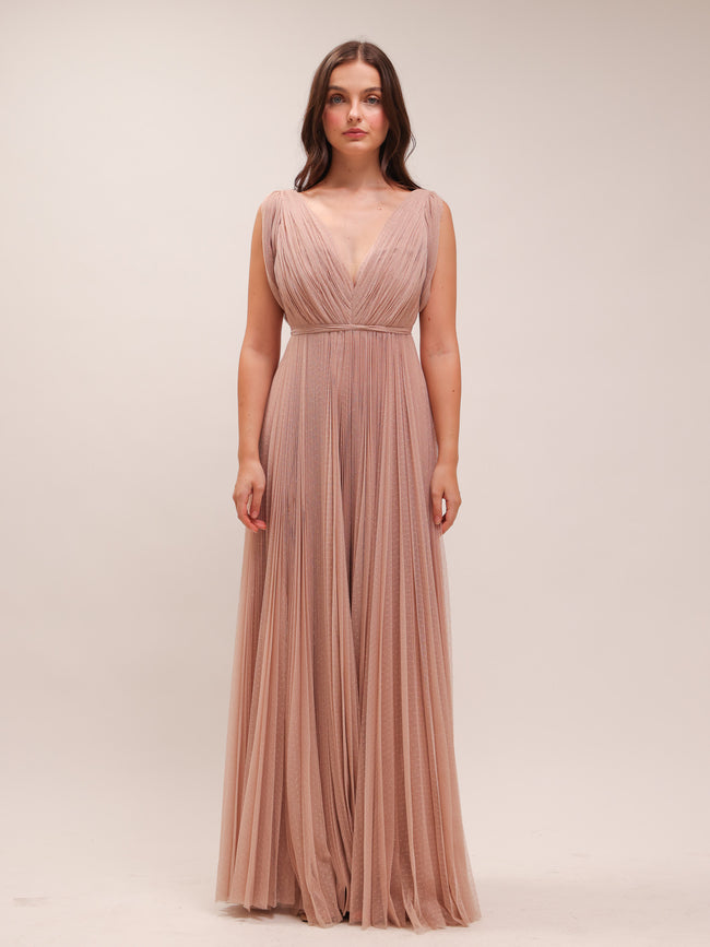 Blush Pleated Tulle Gown