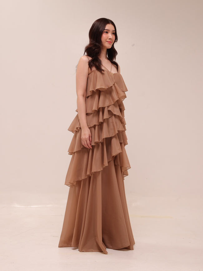 Brown 6-Tiered Maxi Dress