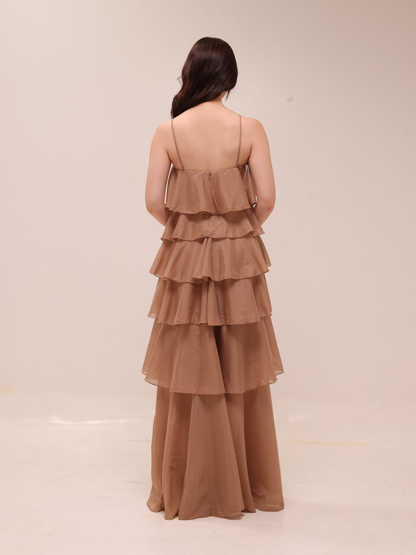 Brown 6-Tiered Maxi Dress