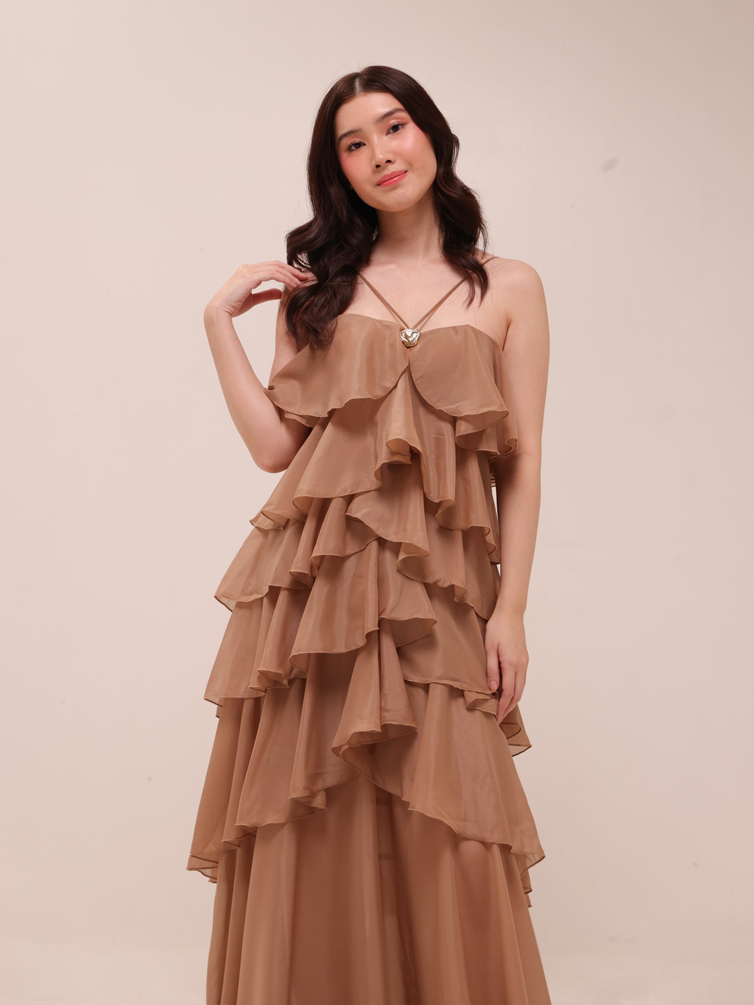 Brown 6-Tiered Maxi Dress