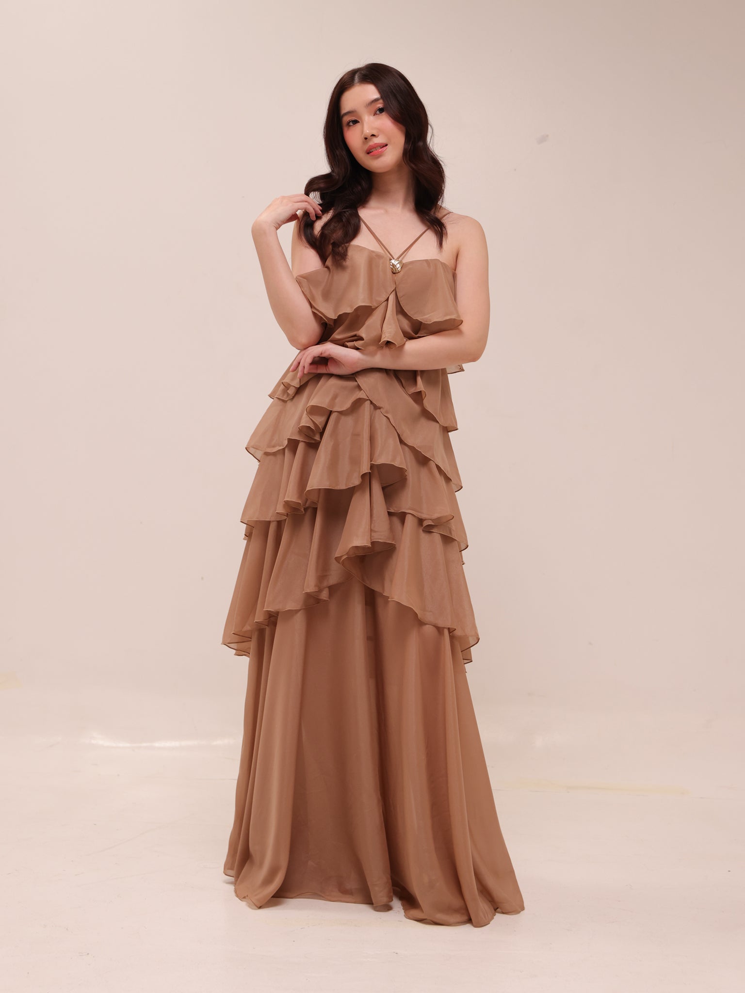 Brown 6-Tiered Maxi Dress