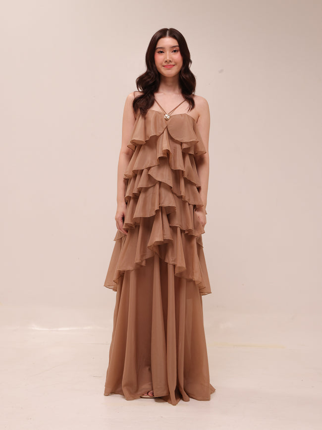 Brown 6-Tiered Maxi Dress