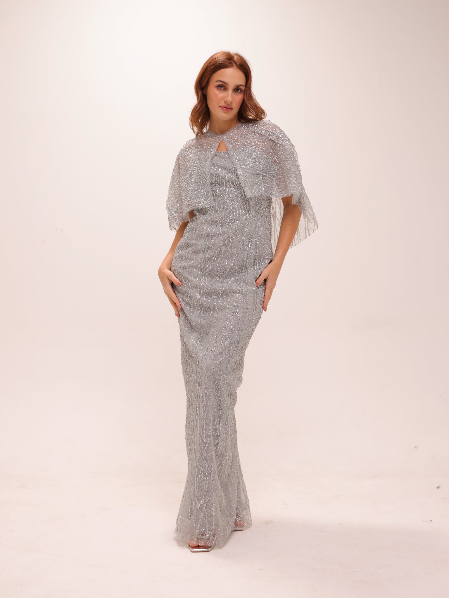 Silver Glitter Tulle Gown