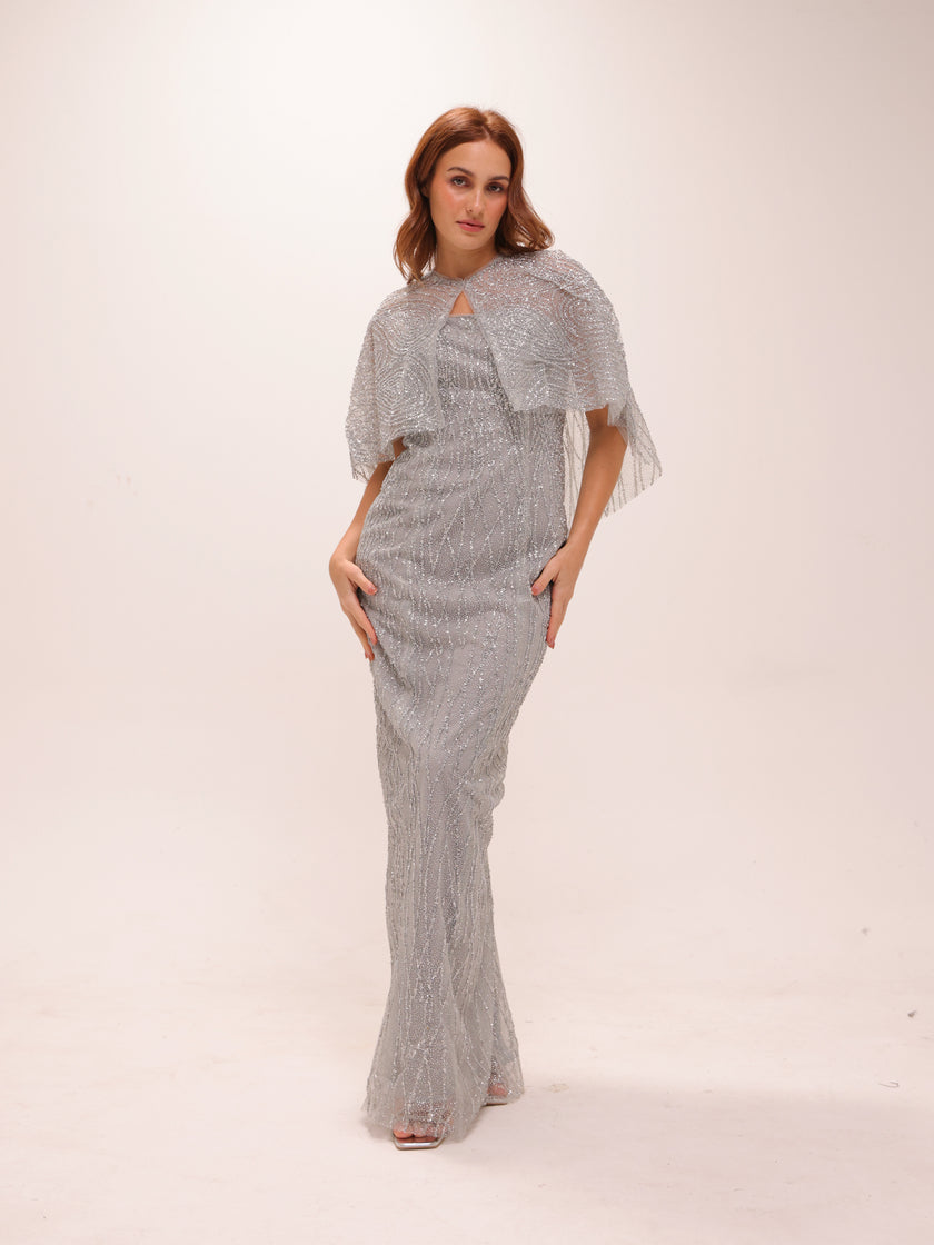 Silver Glitter Tulle Gown
