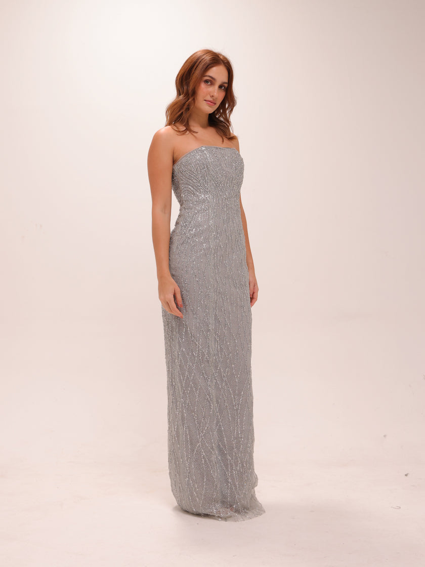 Silver Glitter Tulle Gown