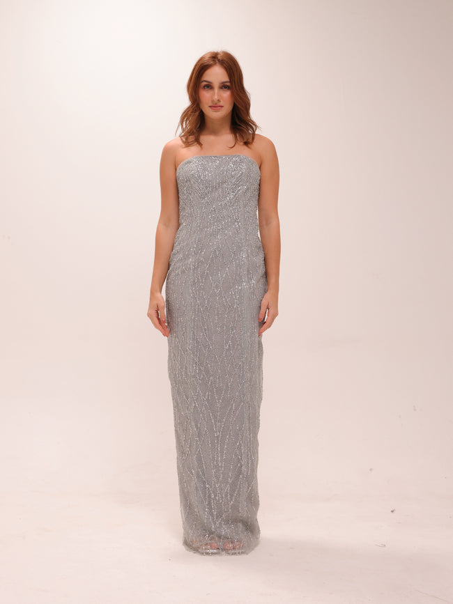 Silver Glitter Tulle Gown