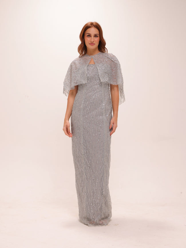 Silver Glitter Tulle Gown