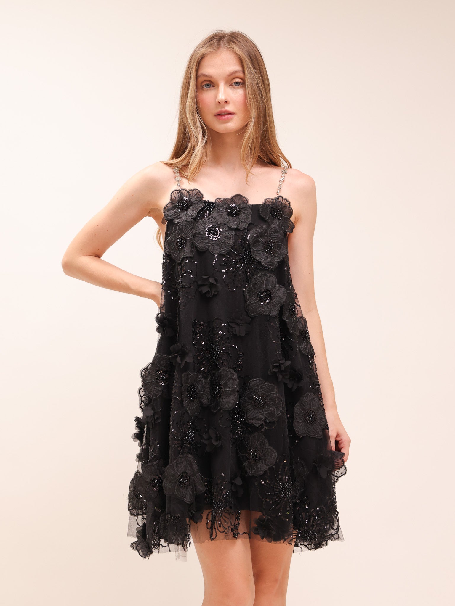 Suzette crystal-embellished floral mini dress in Black