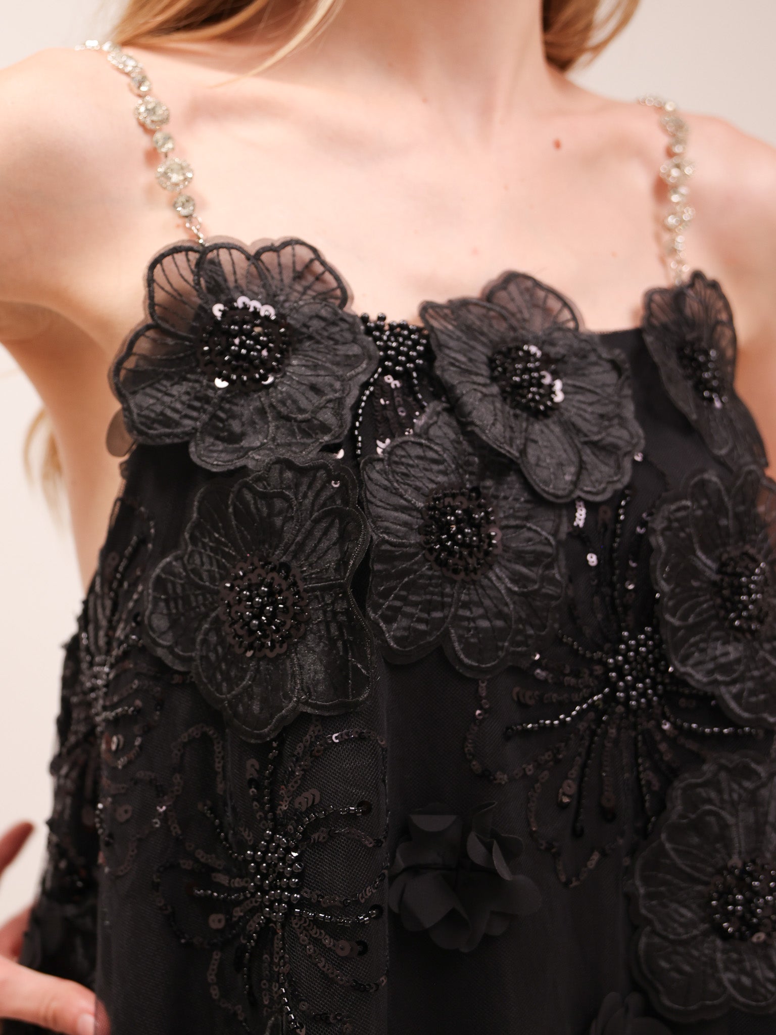 Suzette crystal-embellished floral mini dress in Black