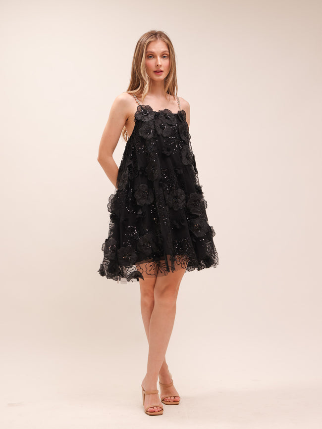Suzette crystal-embellished floral mini dress in Black
