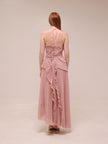 Doux Pink Ruffled Trim Pleated Midi Dress