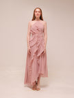 Doux Pink Ruffled Trim Pleated Midi Dress