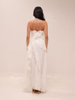 Doux White Ruffled Trim Pleated Midi Dress