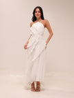Doux White Ruffled Trim Pleated Midi Dress