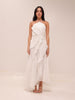 Doux White Ruffled Trim Pleated Midi Dress