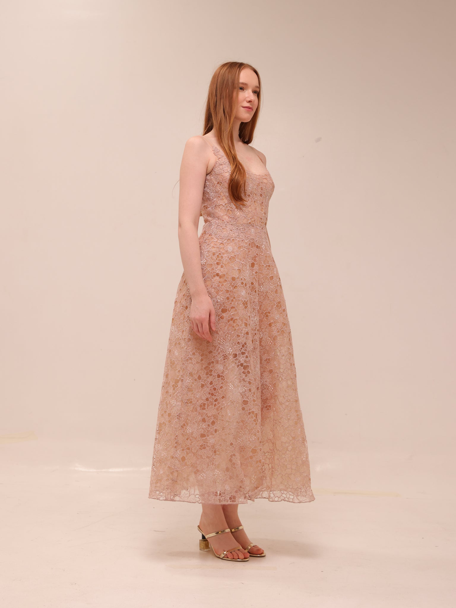 Pink Flower Lace Midi