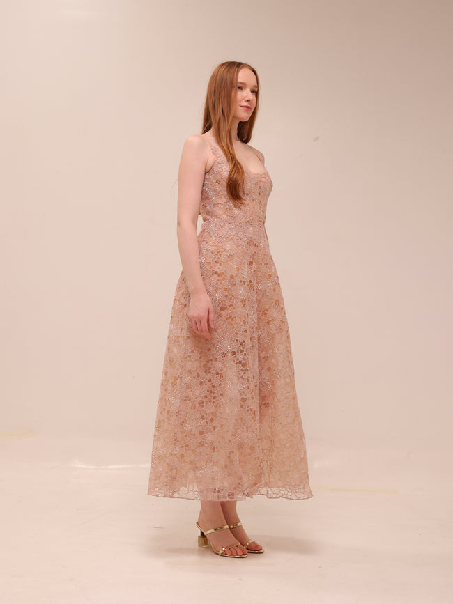 Pink Flower Lace Midi