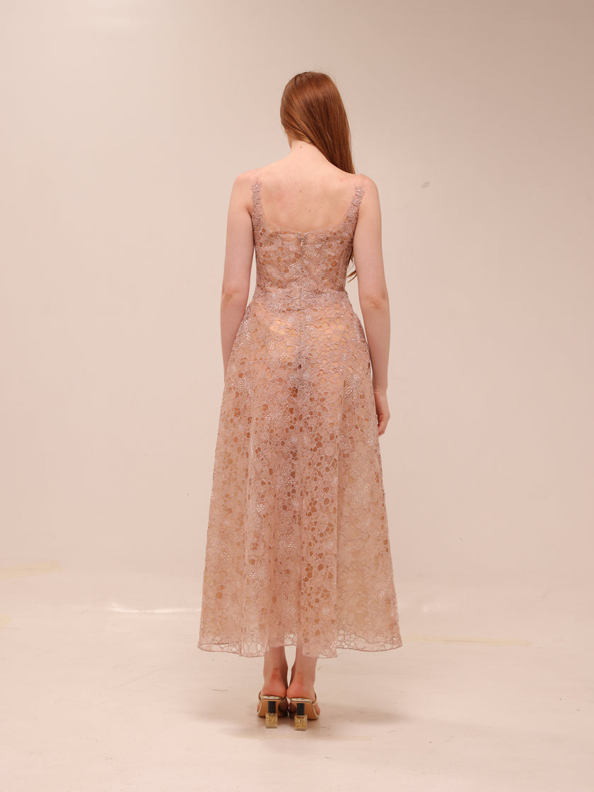 Pink Flower Lace Midi