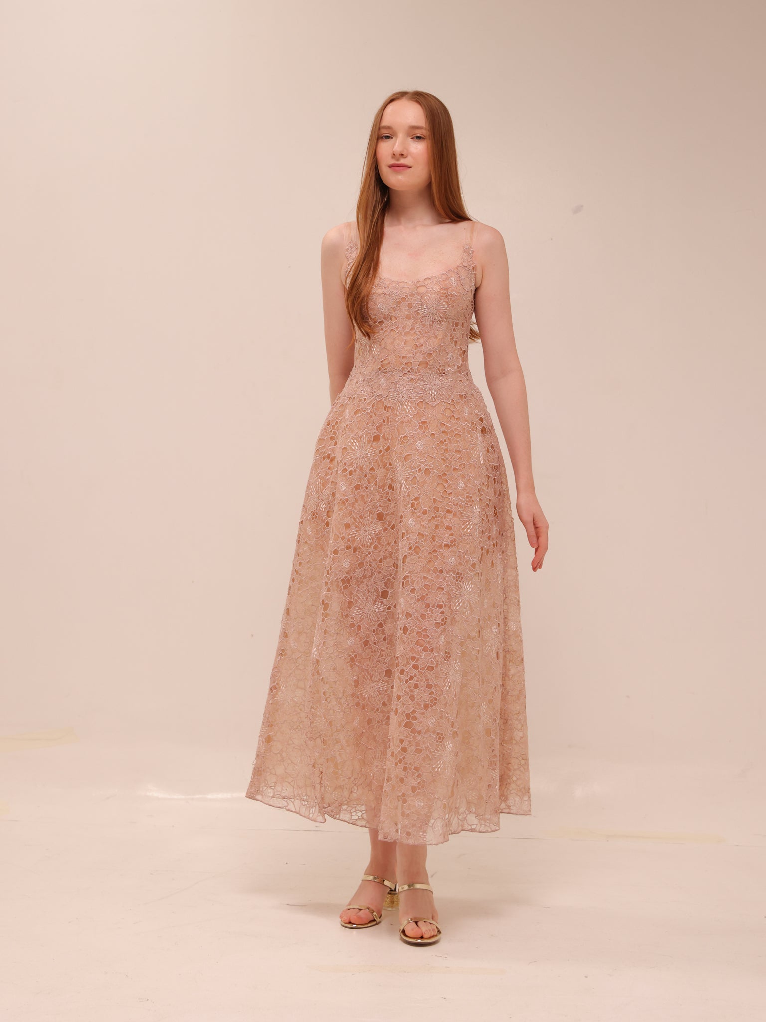 Pink Flower Lace Midi