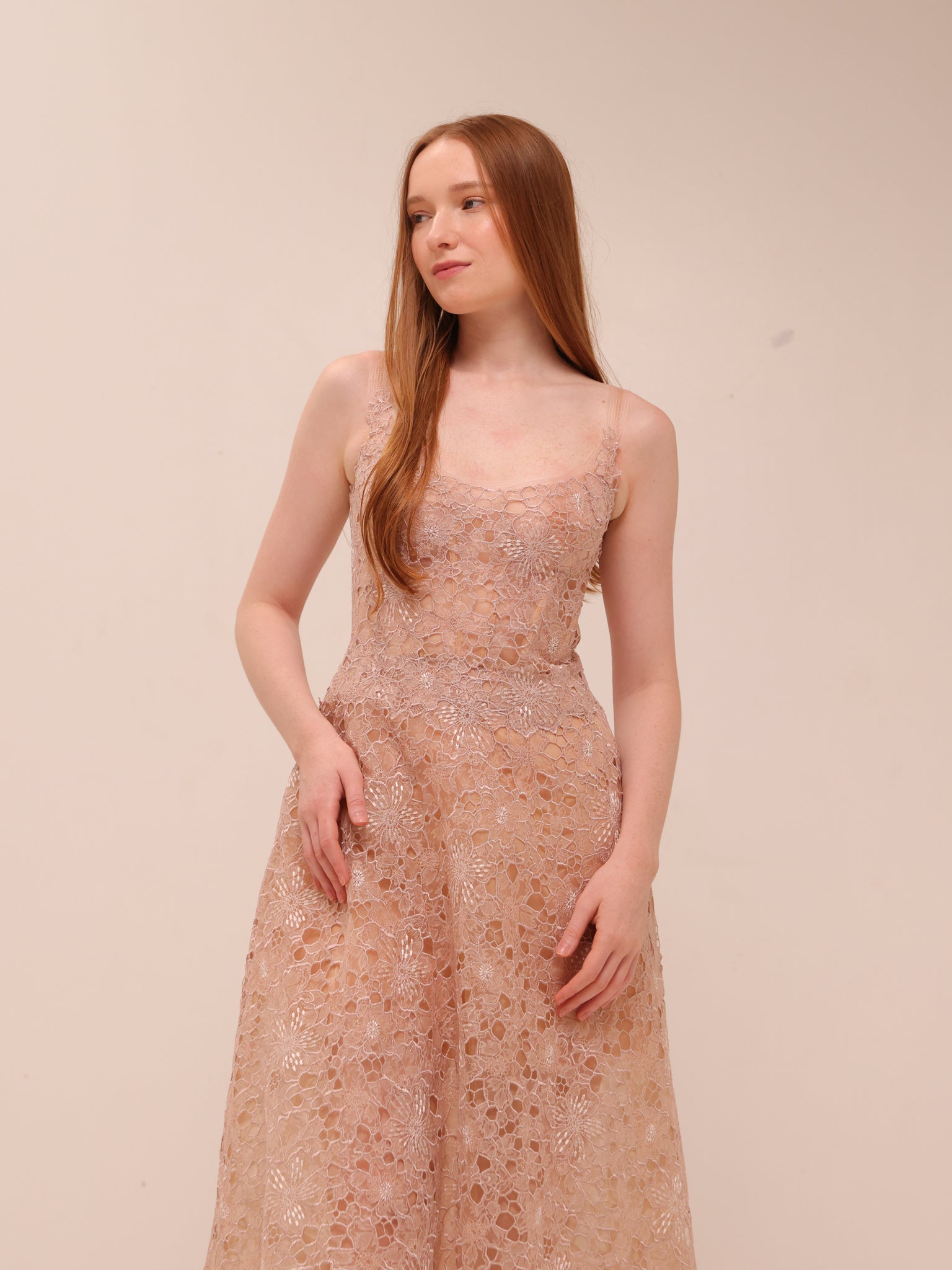 Pink Flower Lace Midi