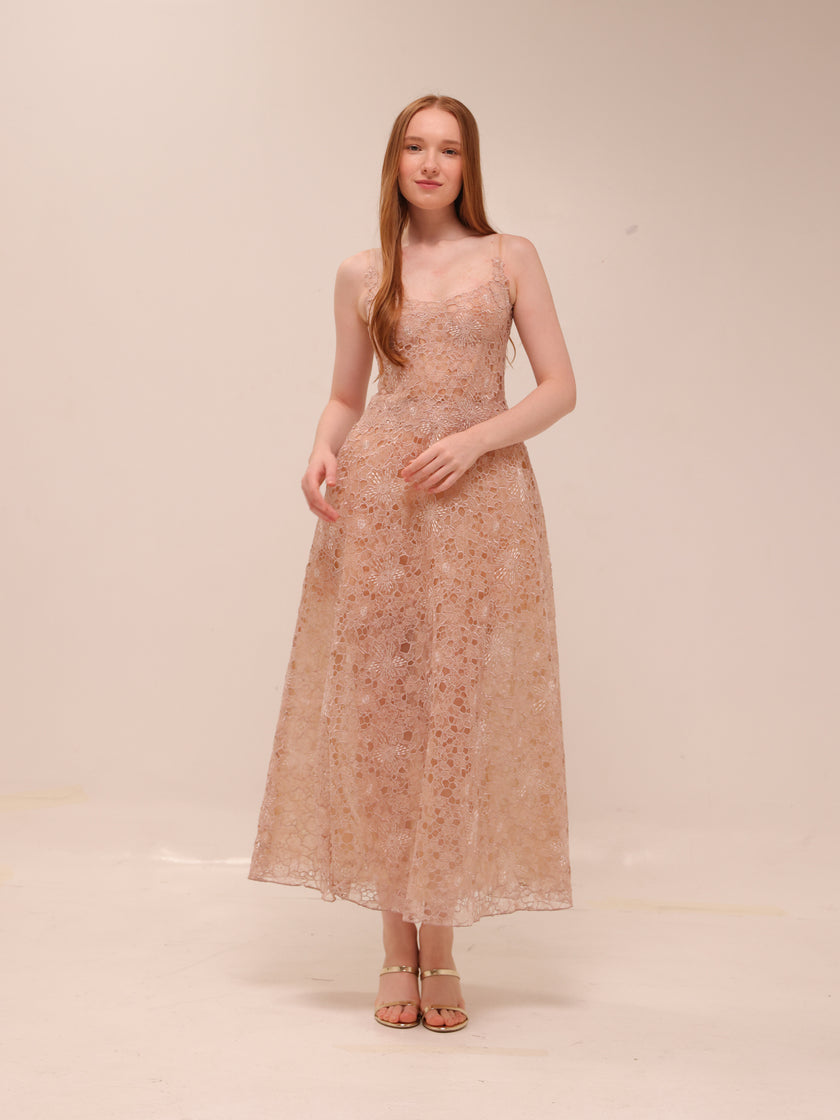 Pink Flower Lace Midi