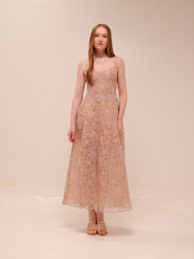 Pink Flower Lace Midi