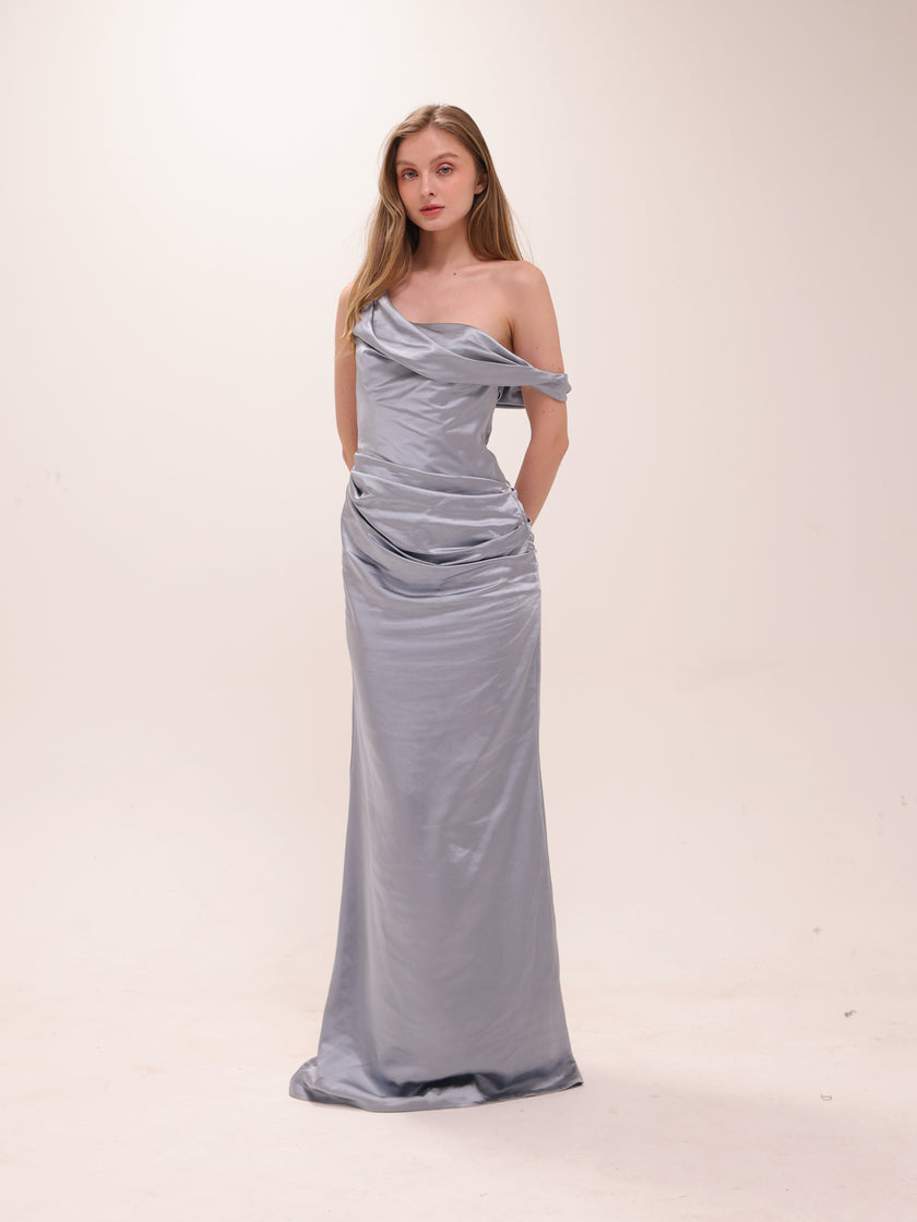 Dahlia Off-Shoulder Satin Maxi Dress
