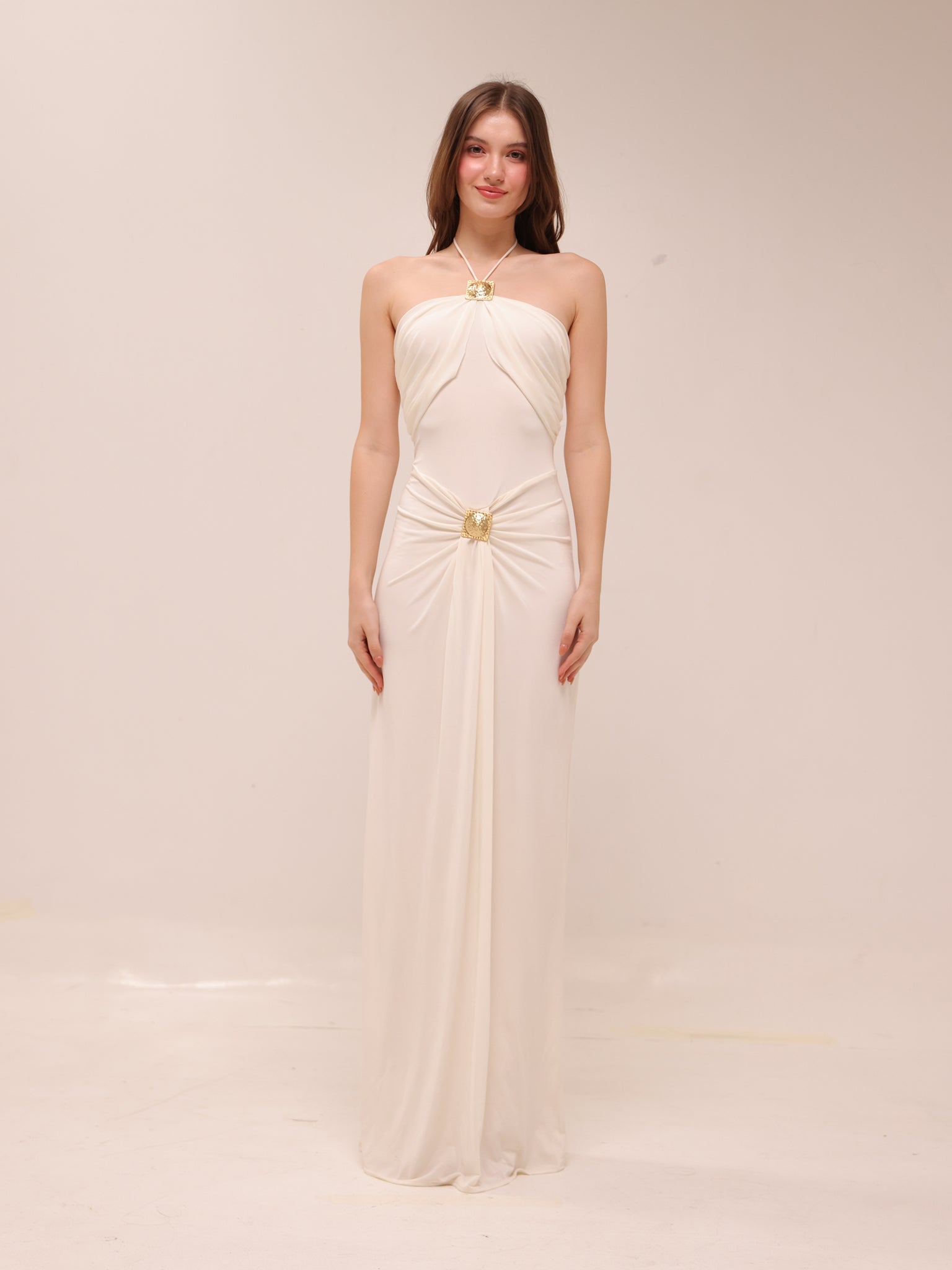 Quincy Halter Maxi Dress With Hardware - Ivory