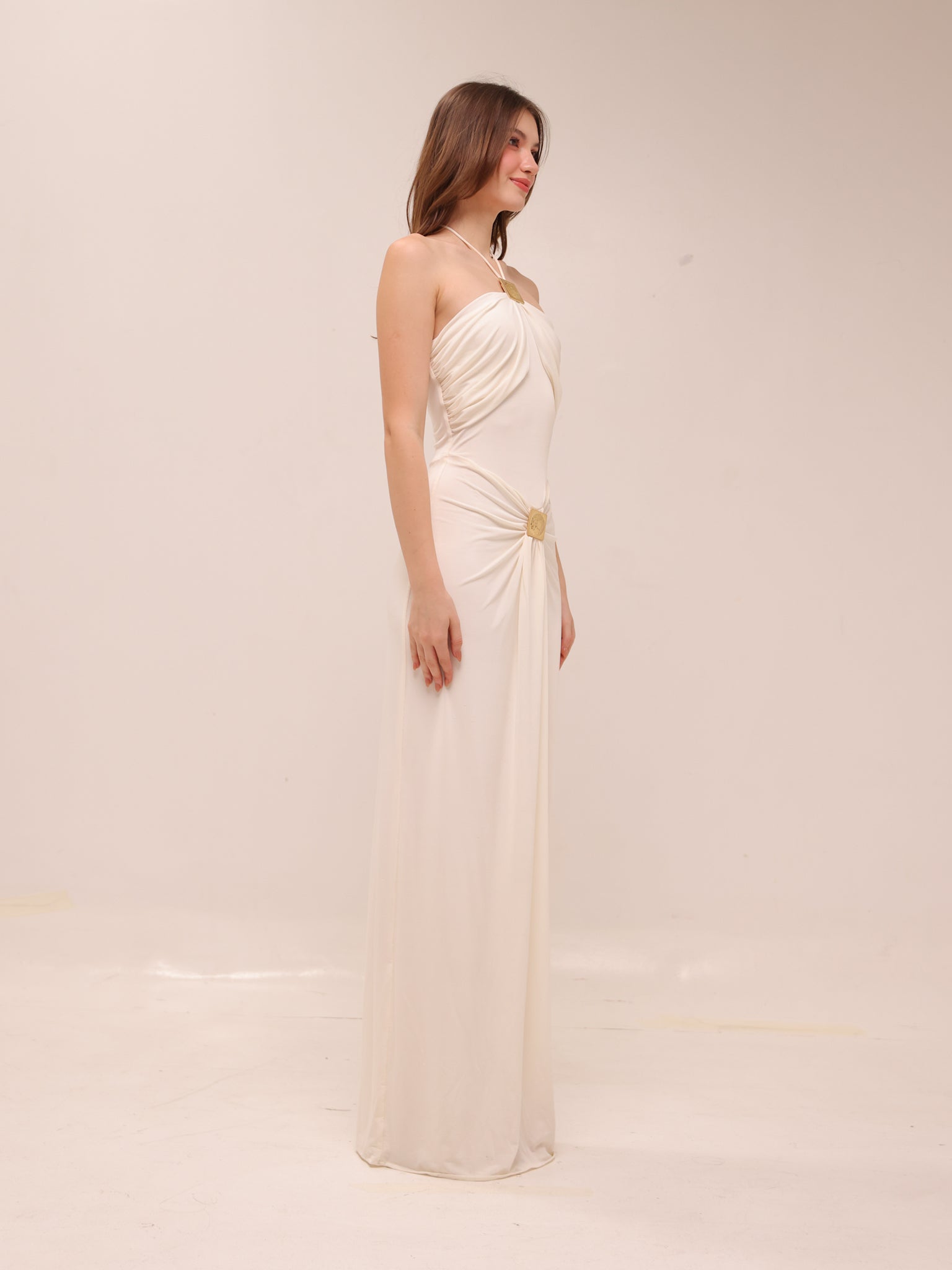Quincy Halter Maxi Dress With Hardware - Ivory