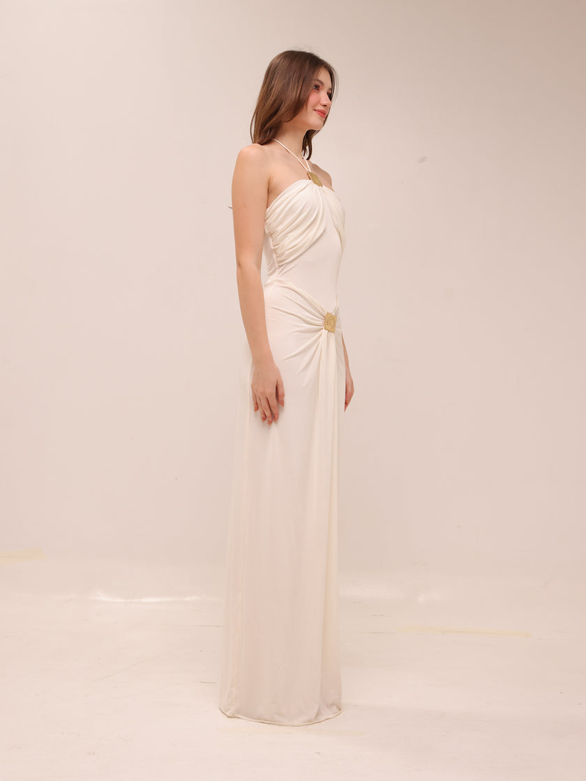 Quincy Halter Maxi Dress With Hardware - Ivory