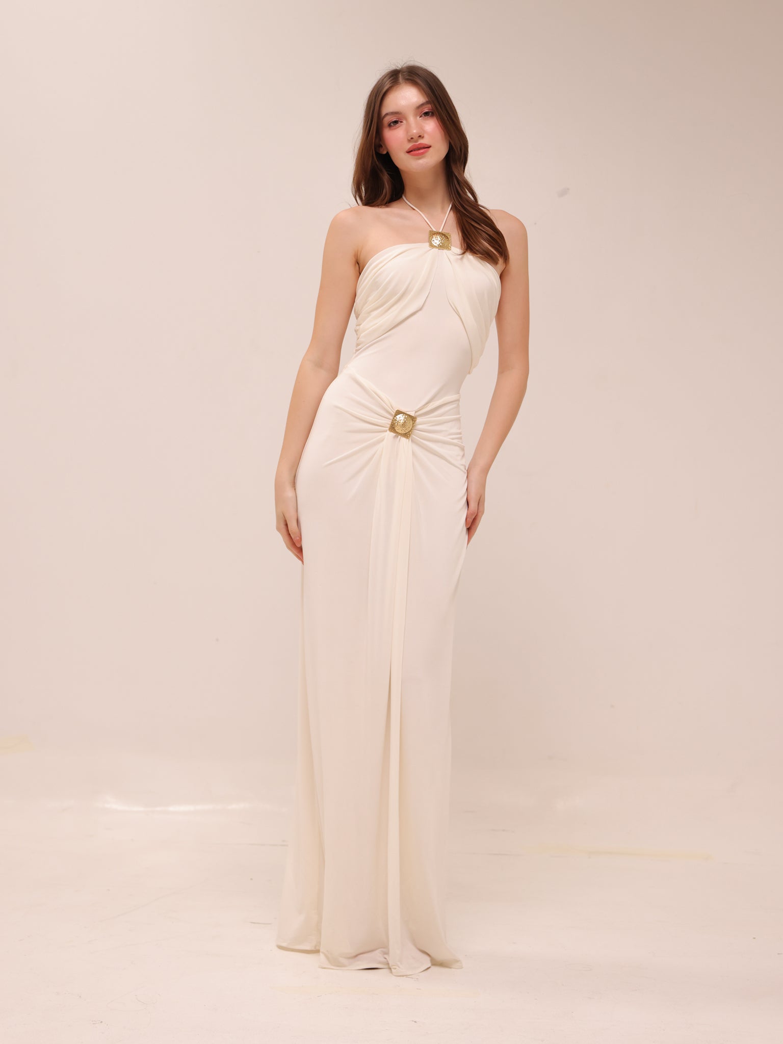 Quincy Halter Maxi Dress With Hardware - Ivory