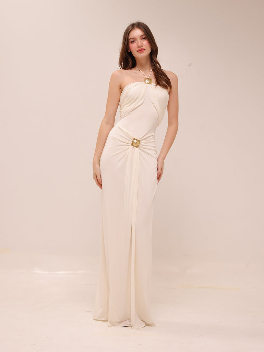 Quincy Halter Maxi Dress With Hardware - Ivory