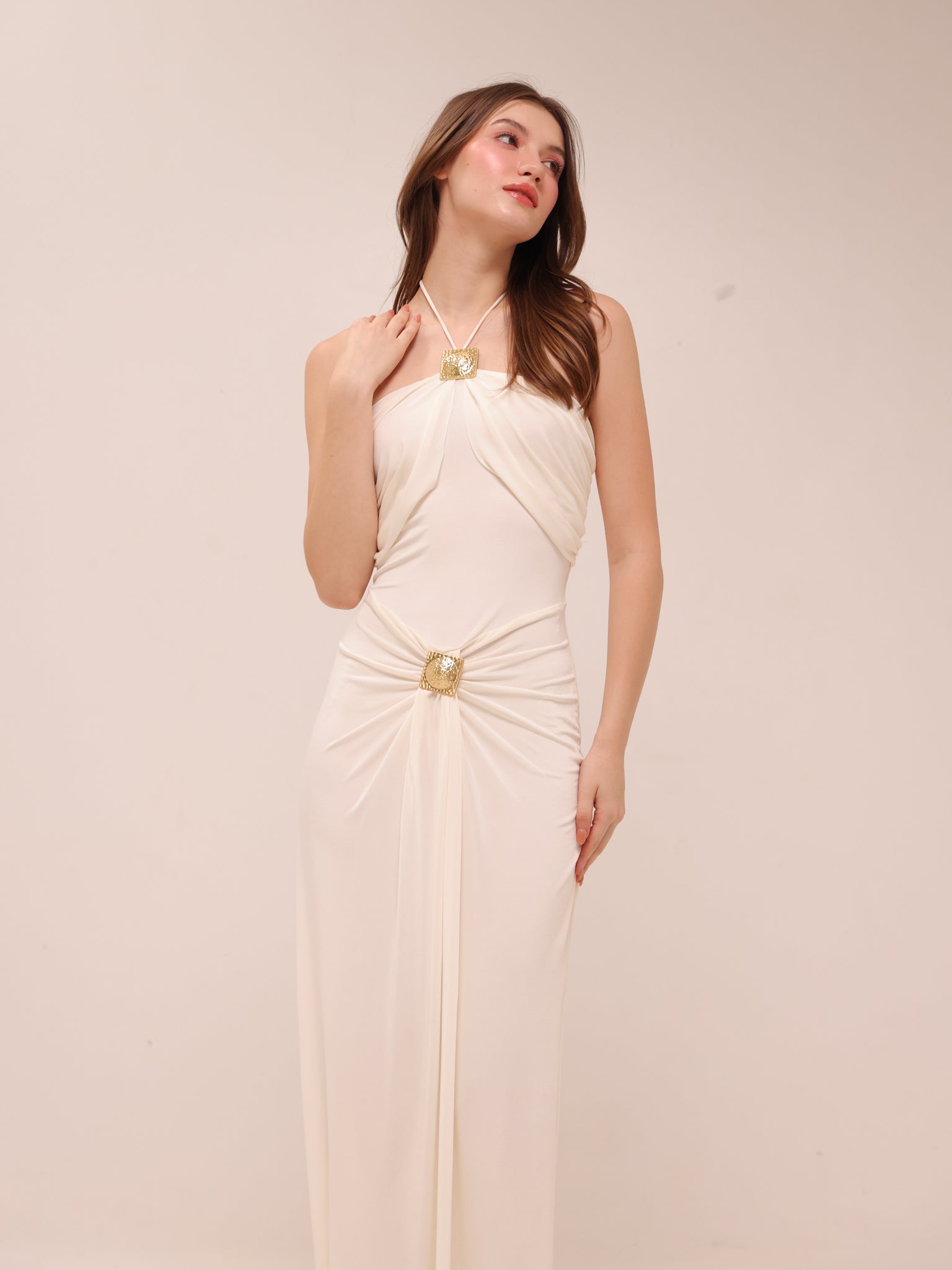 Quincy Halter Maxi Dress With Hardware - Ivory